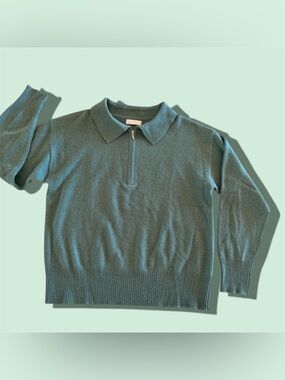 Sablyn Aspen Cashmere Quarter Zip Collar Sweater in Soft Sage Green, Sz S